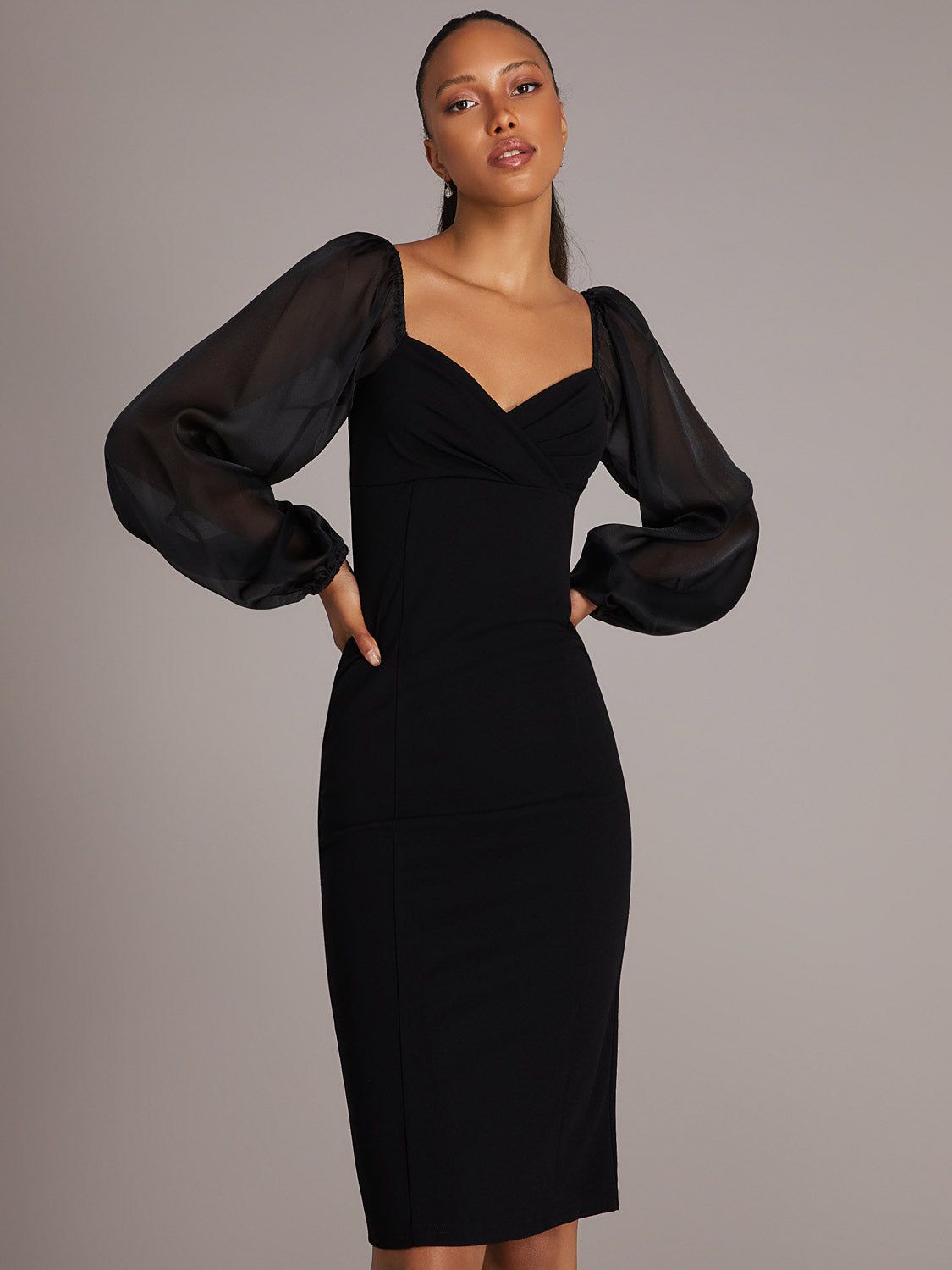 Long Puff Sleeve Knee Length Dress sold by Suzy Shier product image thumbnail 5