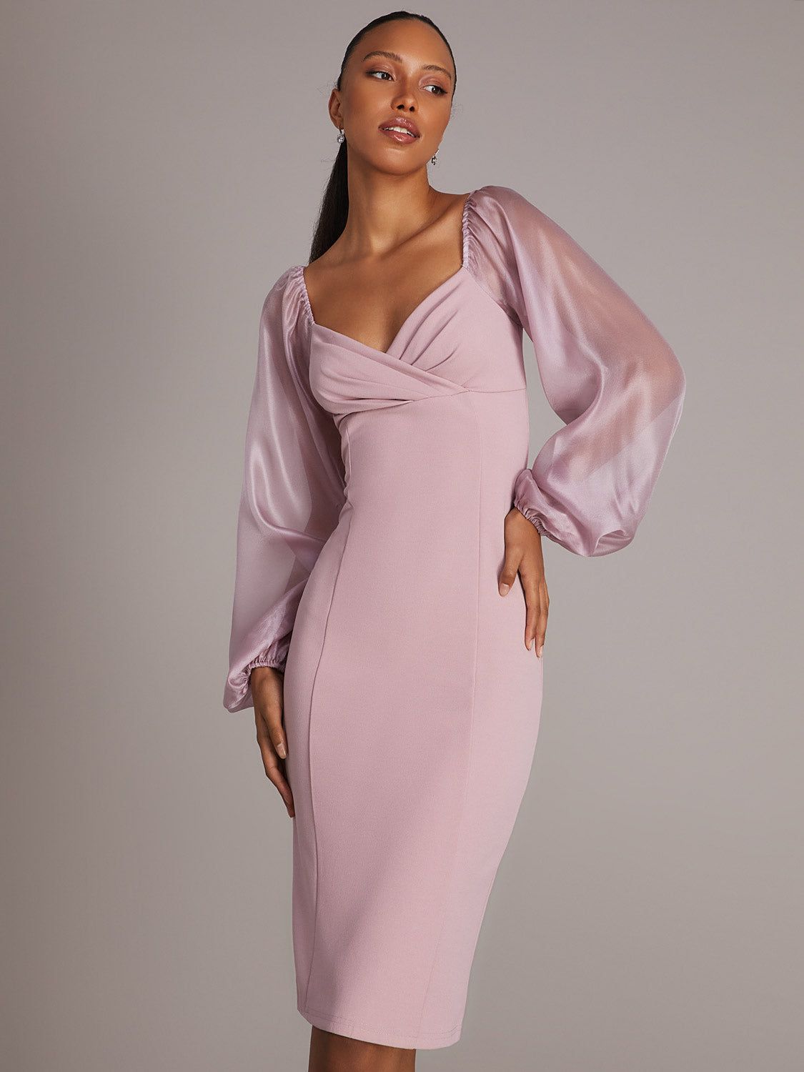 Long Puff Sleeve Knee Length Dress sold by Suzy Shier product image thumbnail 3