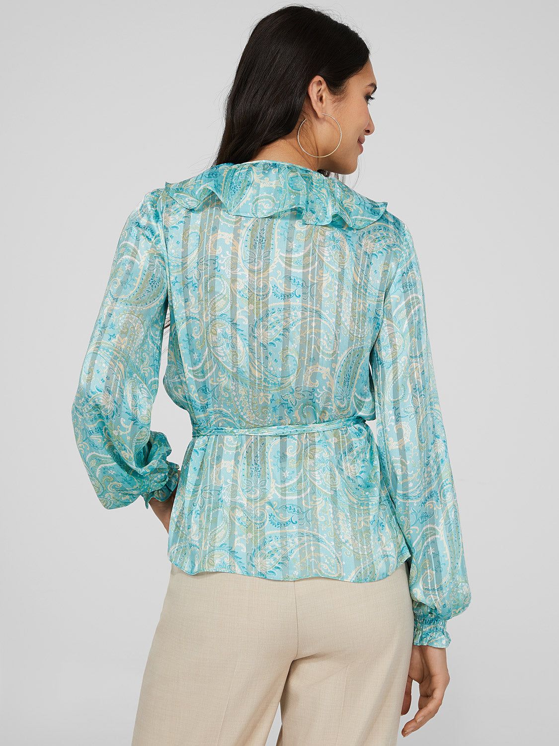 Printed Chiffon Ruffled Wrap Top sold by Suzy Shier product image thumbnail 6
