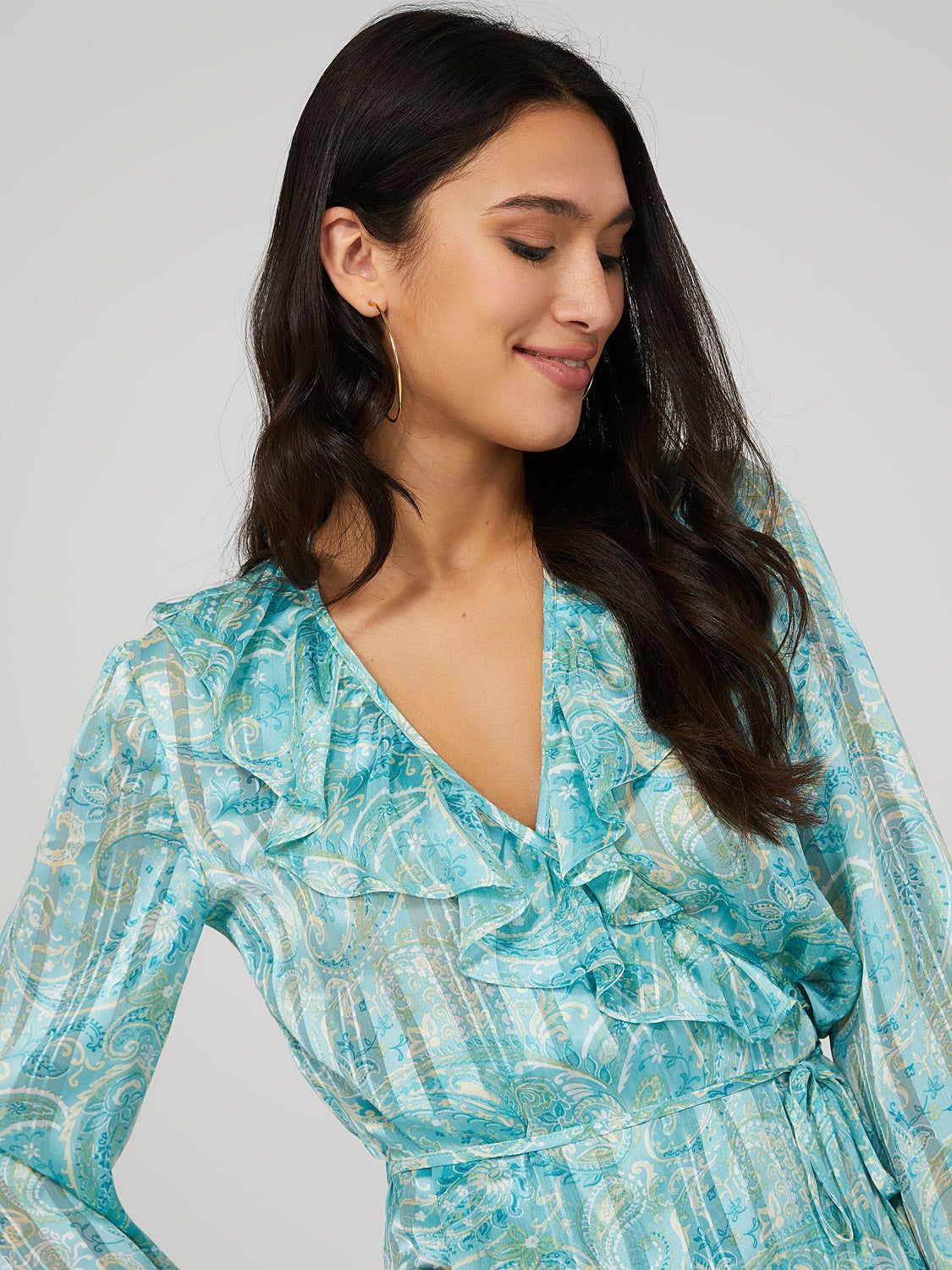 Printed Chiffon Ruffled Wrap Top sold by Suzy Shier product image thumbnail 2