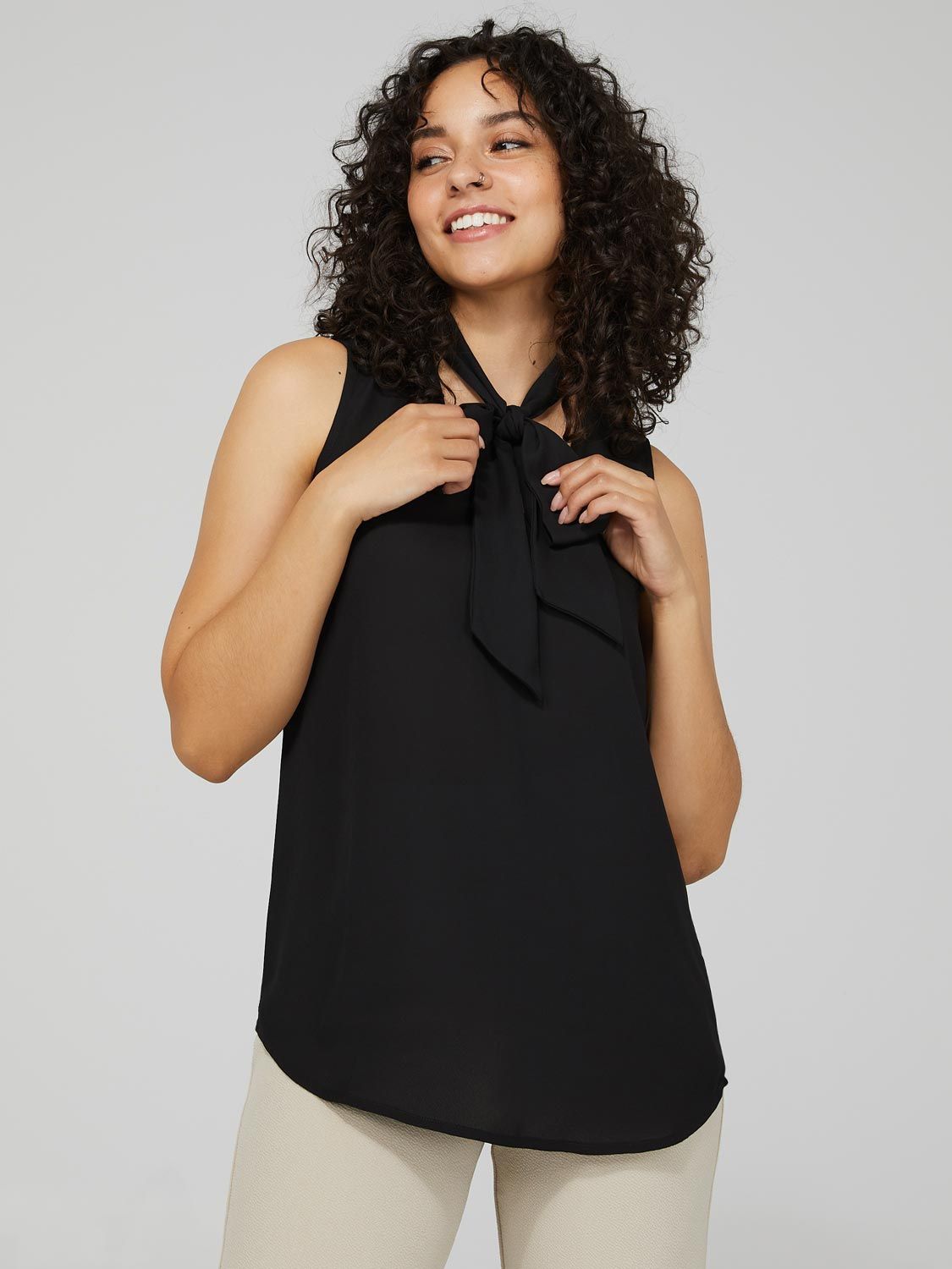 Sleeveless Chiffon V-Neck Top With Tie sold by Suzy Shier
