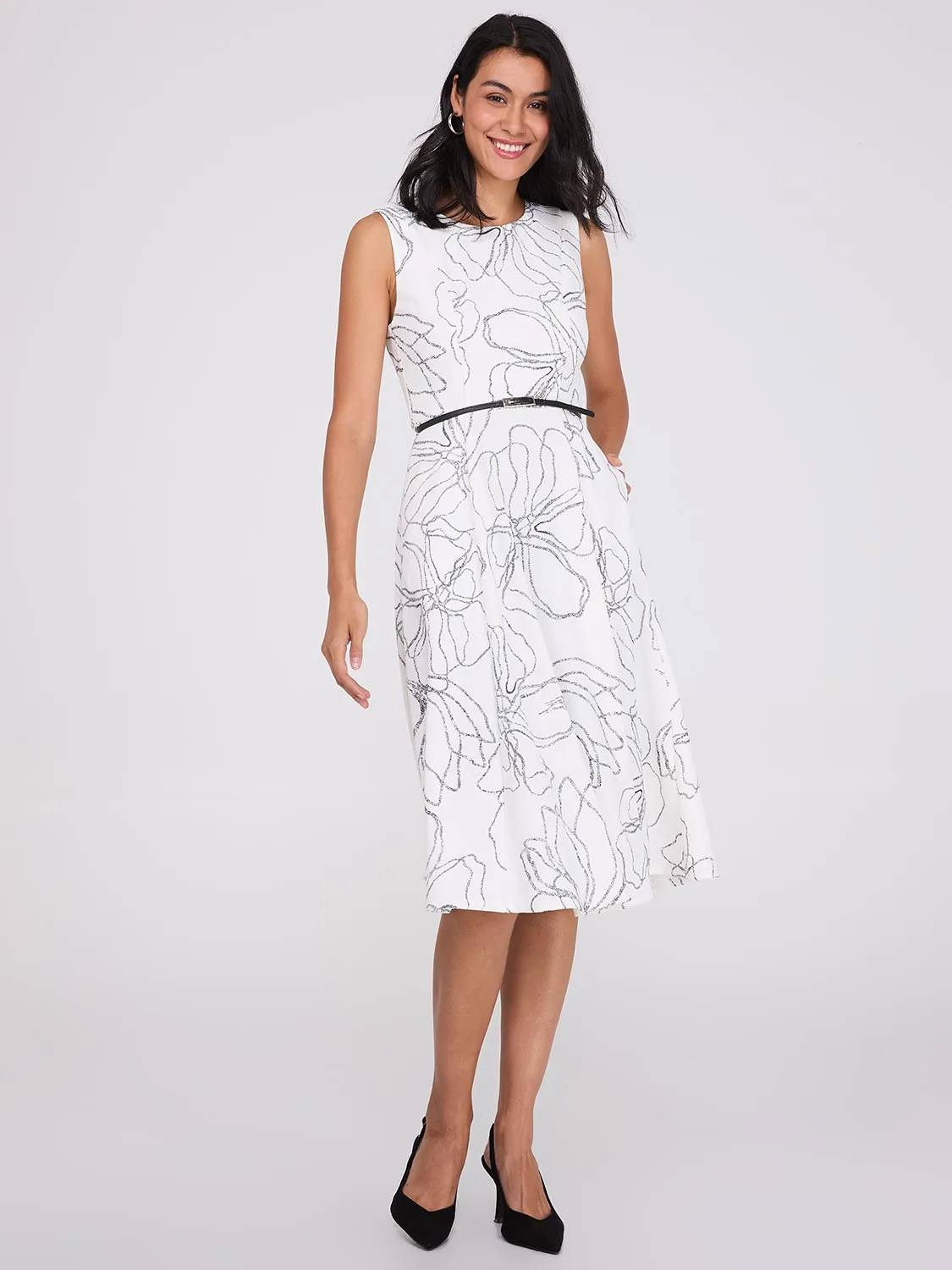 Sleeveless Floral Print Belted Dress sold by Suzy Shier