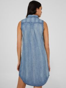 Denim Sleeveless Shirt Dress With Pockets sold by Suzy Shier