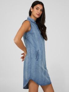 Denim Sleeveless Shirt Dress With Pockets sold by Suzy Shier