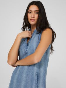 Denim Sleeveless Shirt Dress With Pockets sold by Suzy Shier