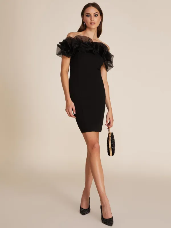 Organza Puff Off-The-Shoulder Fitted Mini Dress sold by Suzy Shier