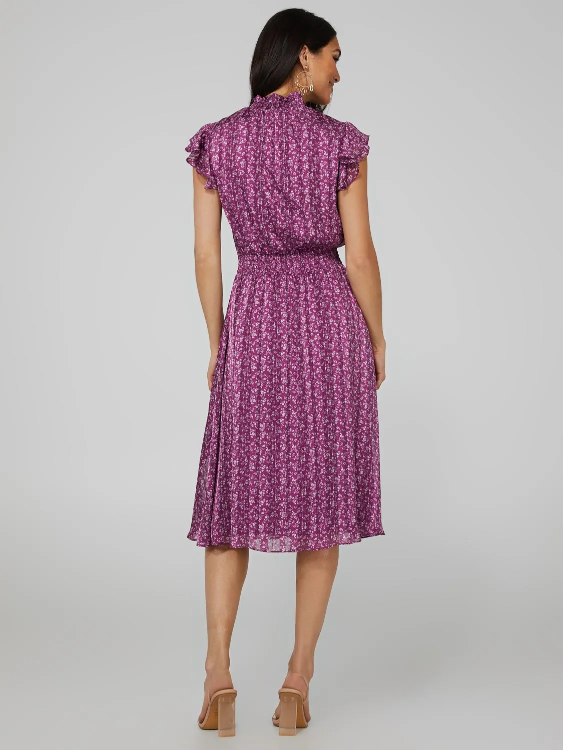 Printed Smocked Midi Dress With Flutter Shoulder sold by Suzy Shier product image thumbnail 5
