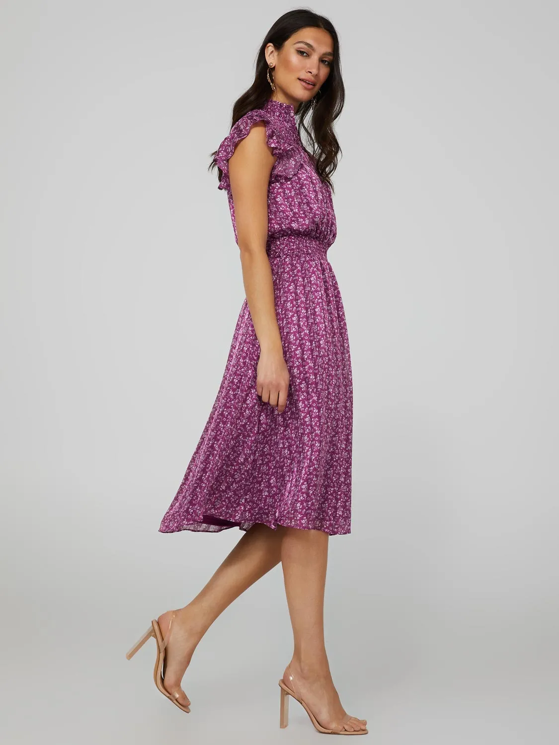 Printed Smocked Midi Dress With Flutter Shoulder sold by Suzy Shier product image thumbnail 4