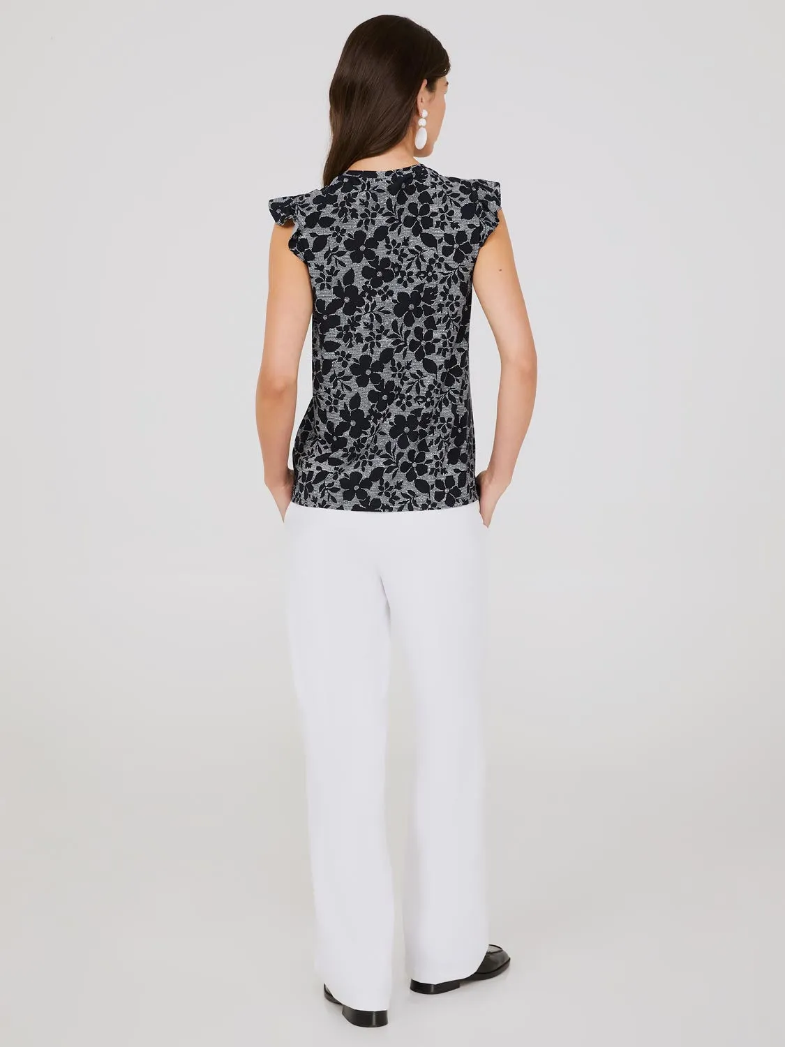 Printed Round Neck Top With Ruffle Details sold by Suzy Shier product image thumbnail 4
