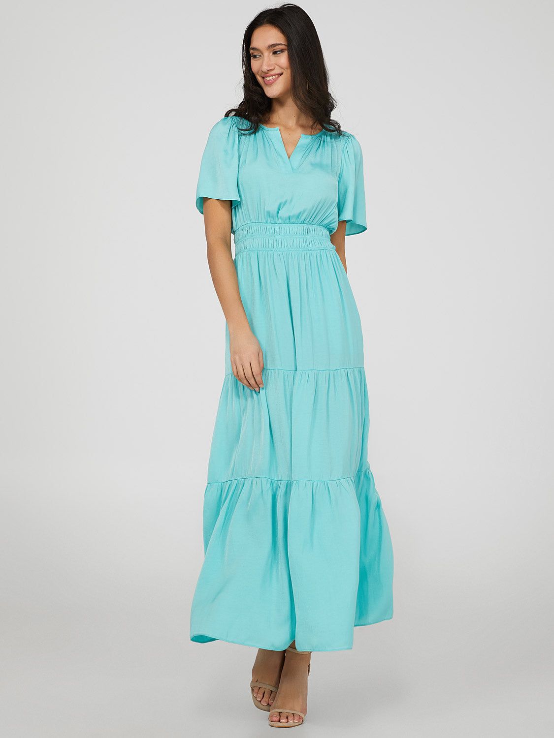 Satin 2-Tier Maxi Dress sold by Suzy Shier