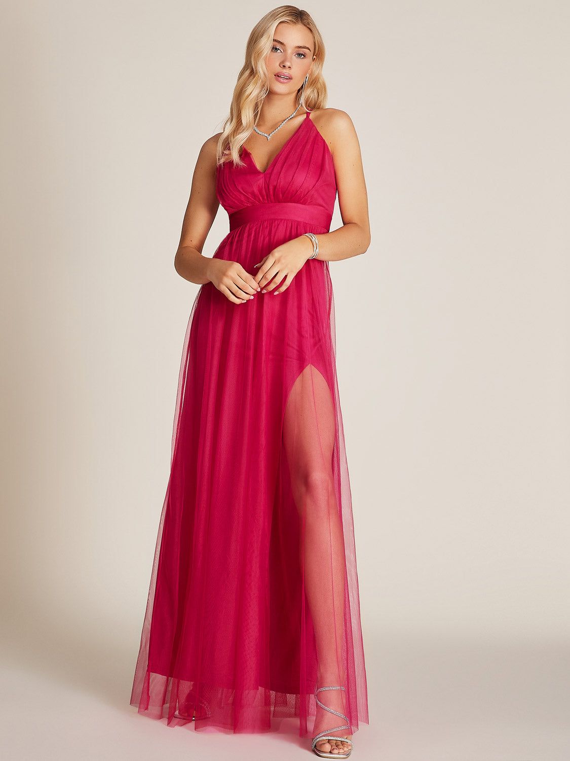 V-Neck Mesh Gown sold by Suzy Shier