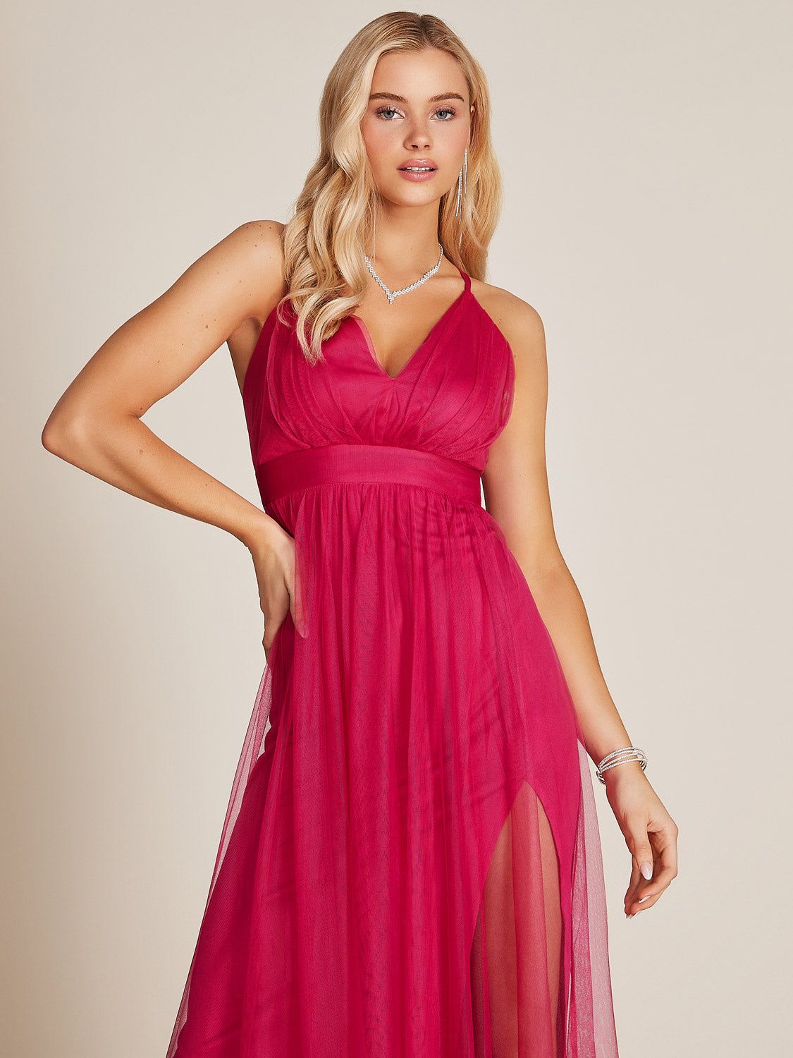 V-Neck Mesh Gown sold by Suzy Shier product image thumbnail 3