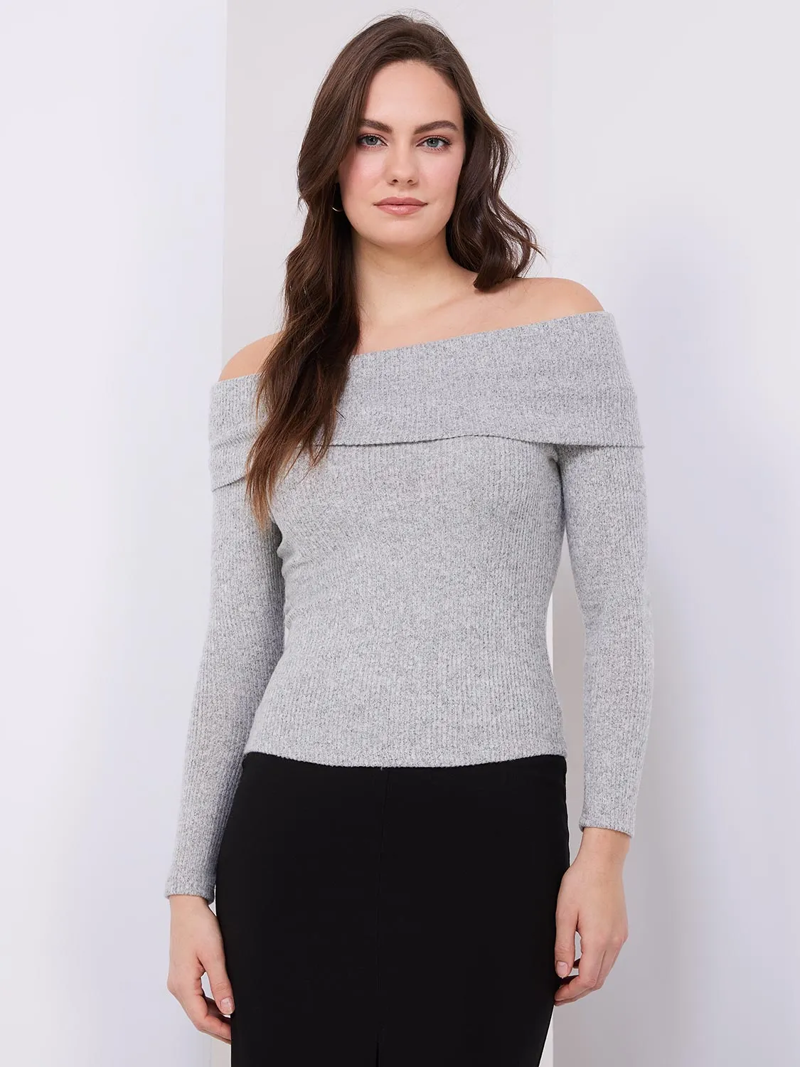 Off-The-Shoulder Ribbed Top sold by Suzy Shier