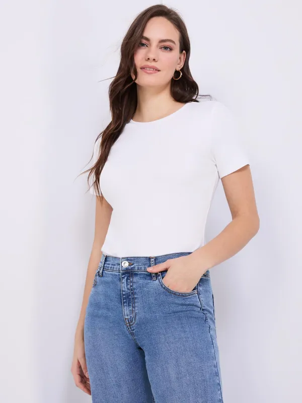 Crew Neck Ribbed T-Shirt sold by Suzy Shier