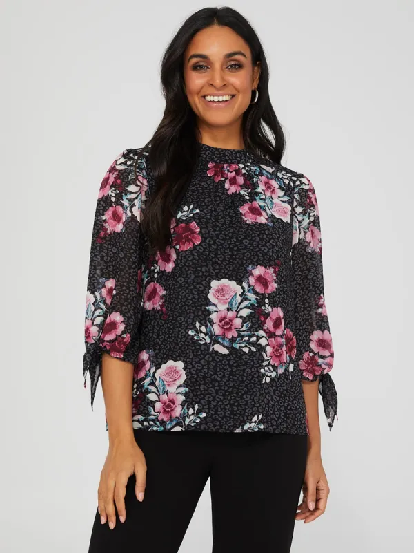 Floral Print Chiffon Mock Neck Blouse sold by Suzy Shier