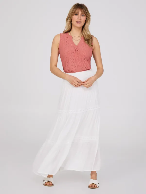Lace Trim Tiered Maxi Skirt made by Suzy Shier