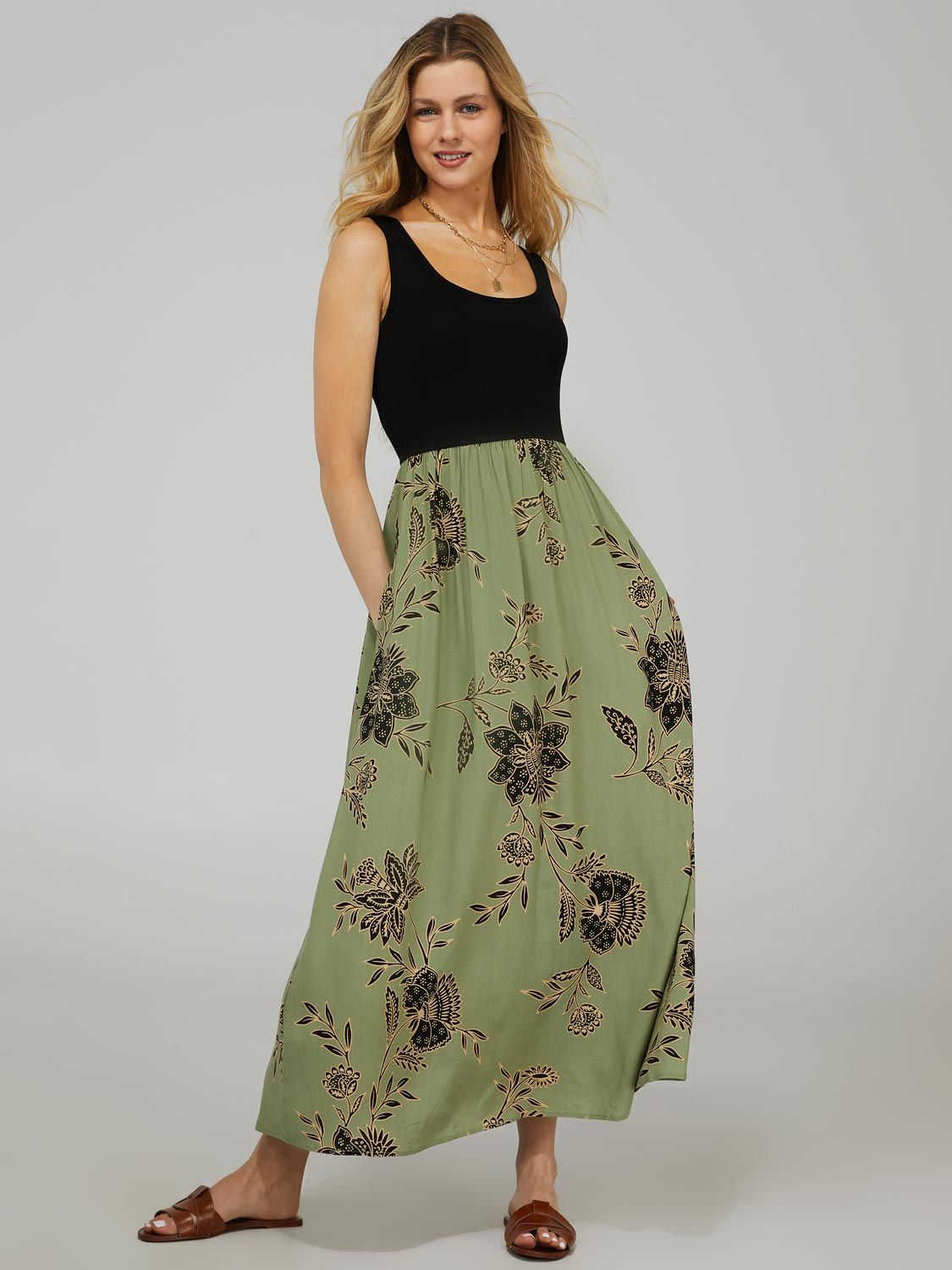 Sleeveless Printed Skirt Dress With Pockets sold by Suzy Shier