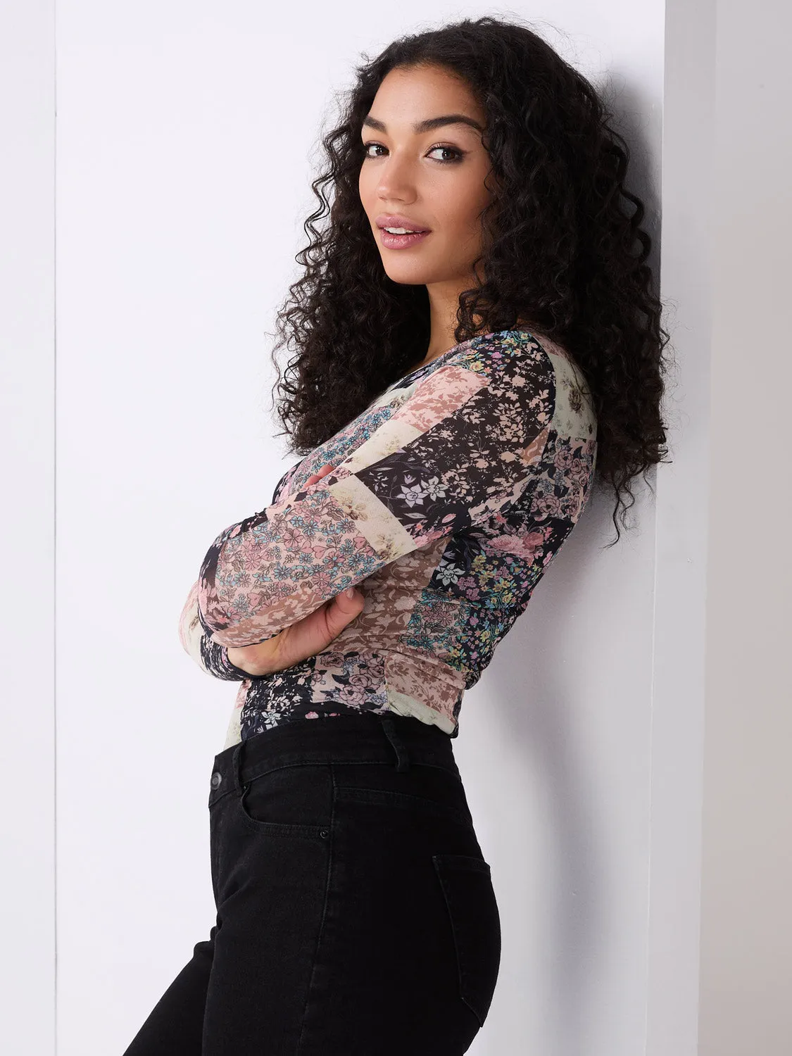 Patchwork Print Mesh Top sold by Suzy Shier product image thumbnail 5