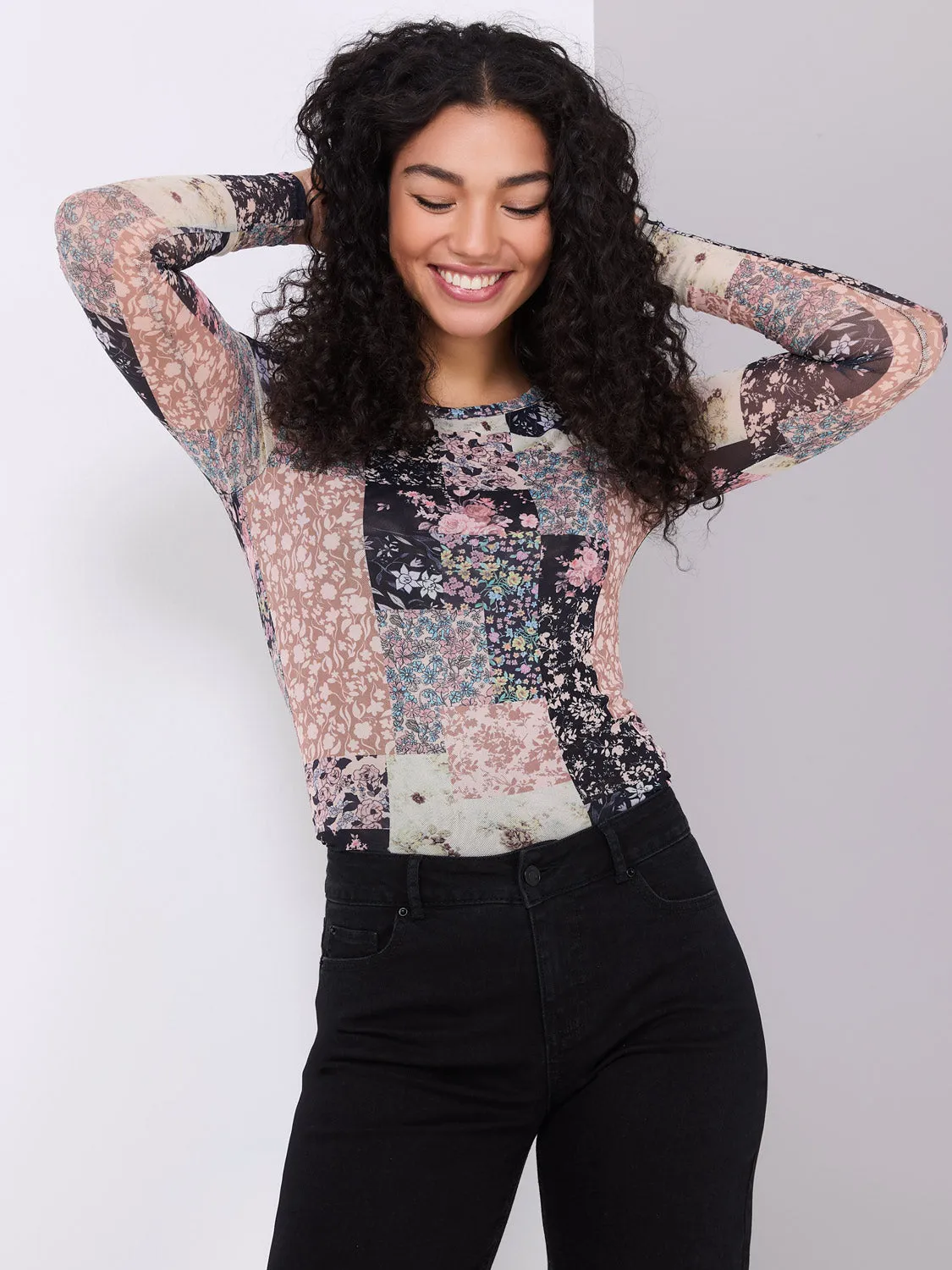 Patchwork Print Mesh Top sold by Suzy Shier product image thumbnail 2