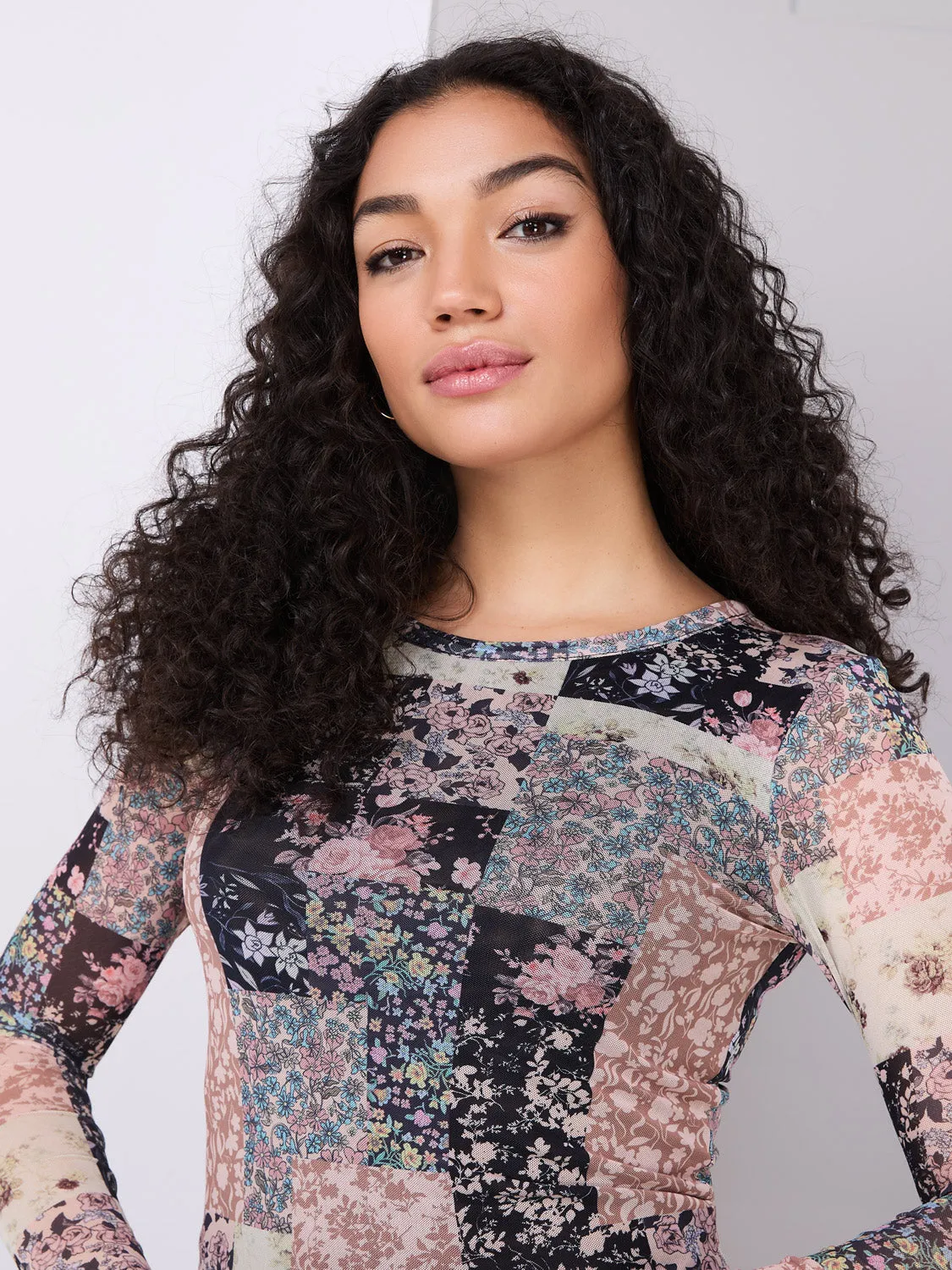 Patchwork Print Mesh Top sold by Suzy Shier product image thumbnail 3