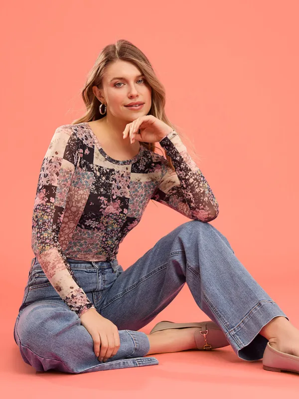 Patchwork Print Mesh Top sold by Suzy Shier