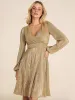 V-Neck Shiny Plissé Fit & Flare Knee Length Dress sold by Suzy Shier
