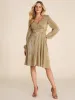 V-Neck Shiny Plissé Fit & Flare Knee Length Dress sold by Suzy Shier
