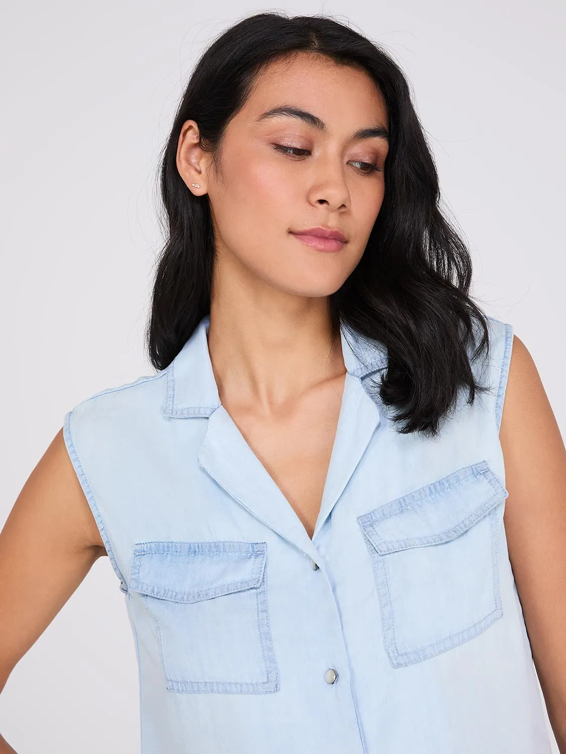 Sleeveless Button-Front Tencel Blouse sold by Suzy Shier product image thumbnail 4