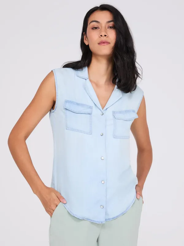 Sleeveless Button-Front Tencel Blouse sold by Suzy Shier