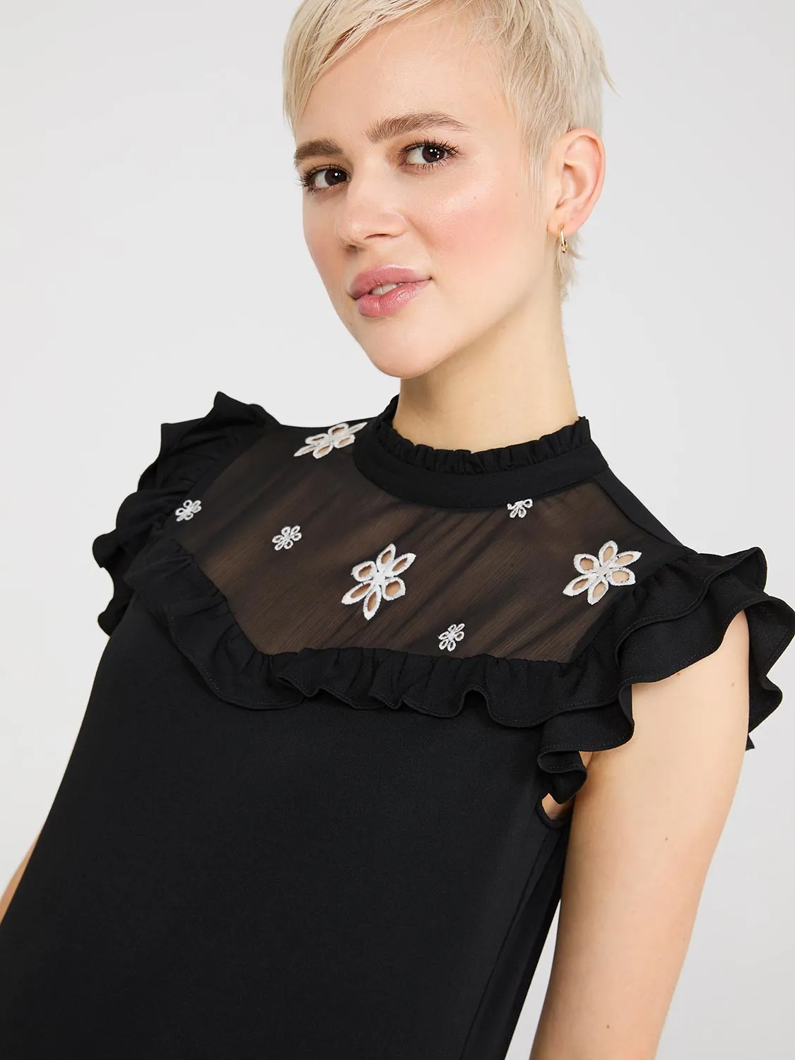 Double Ruffle Embroidered Top sold by Suzy Shier product image thumbnail 2