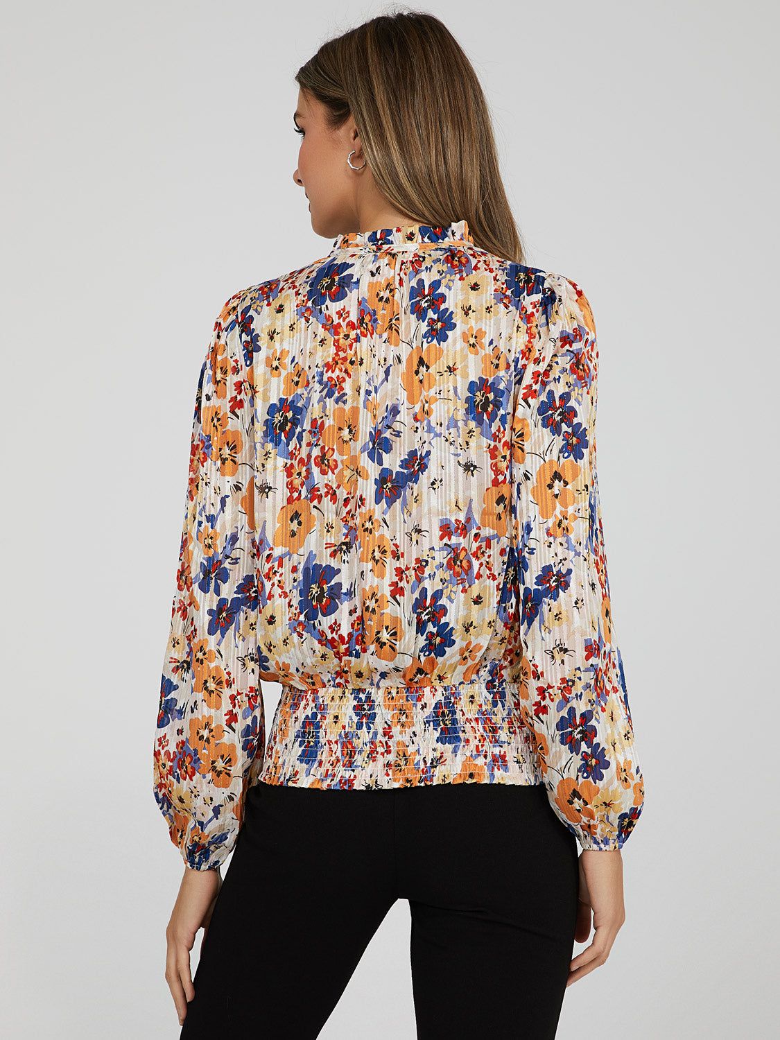 Printed Tie Neck Ruffle Trim Blouse sold by Suzy Shier product image thumbnail 4