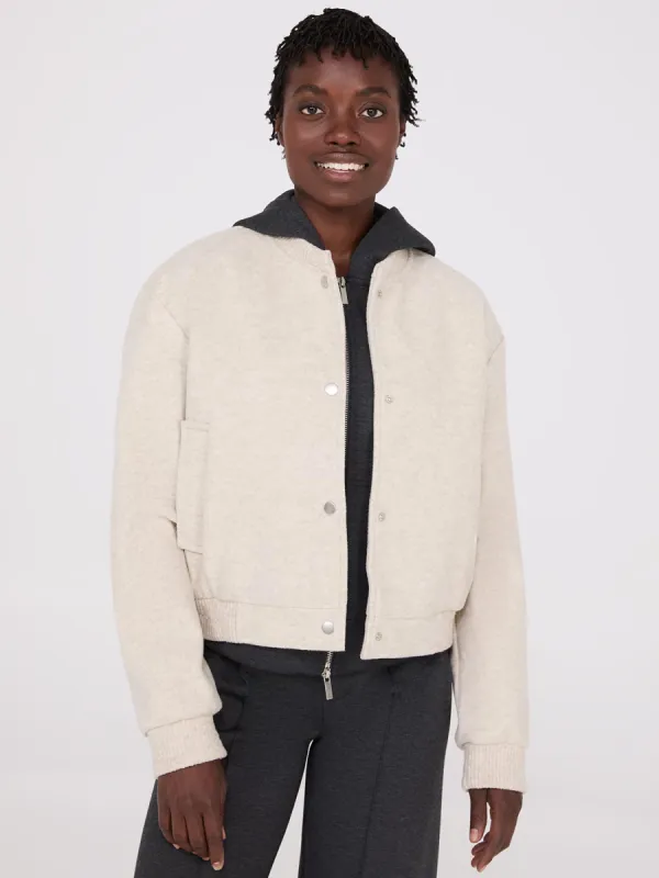 Button-Front Bomber Jacket sold by Suzy Shier
