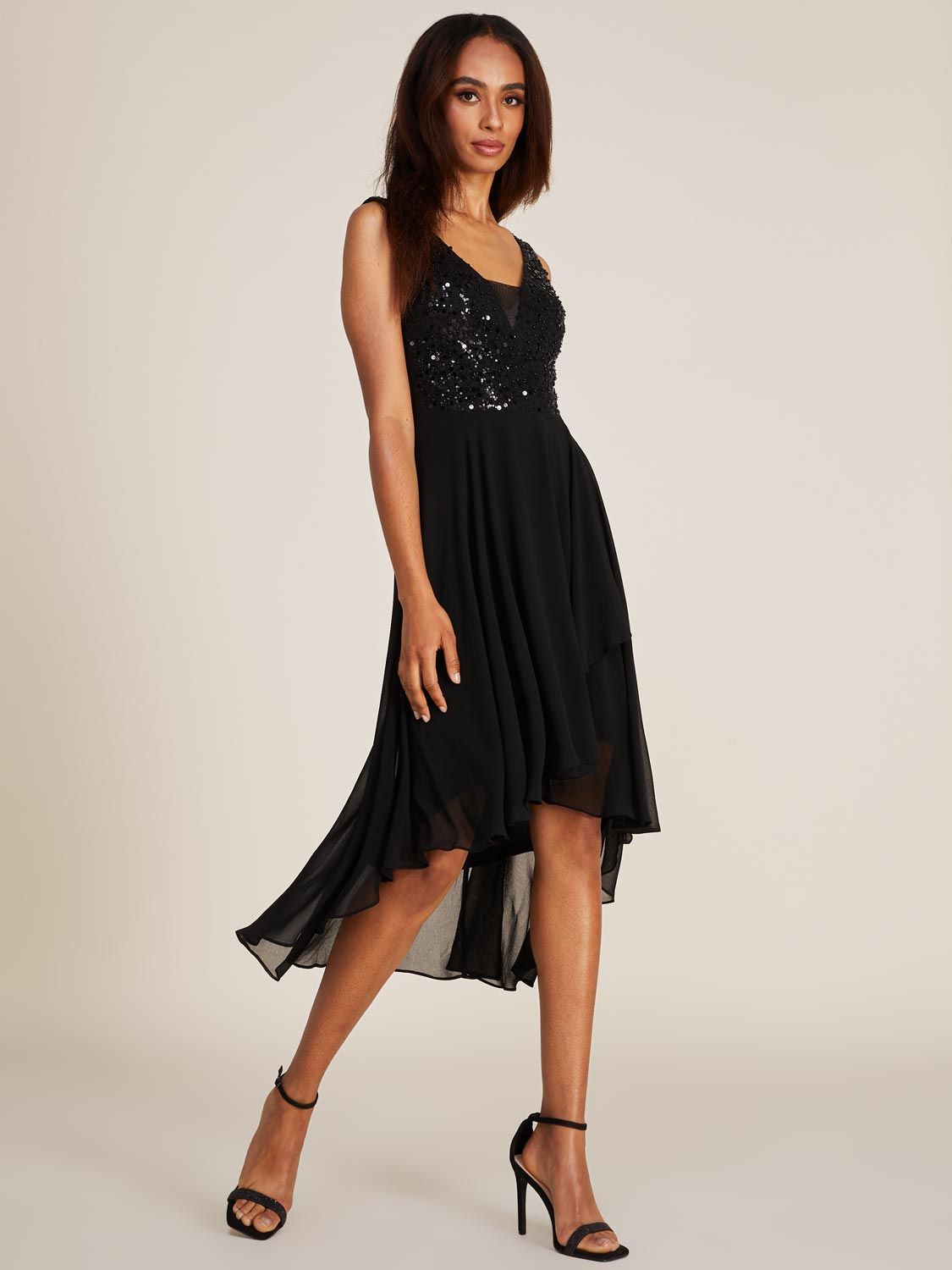 V-Neck Fit & Flare High-Low Chiffon Dress sold by Suzy Shier