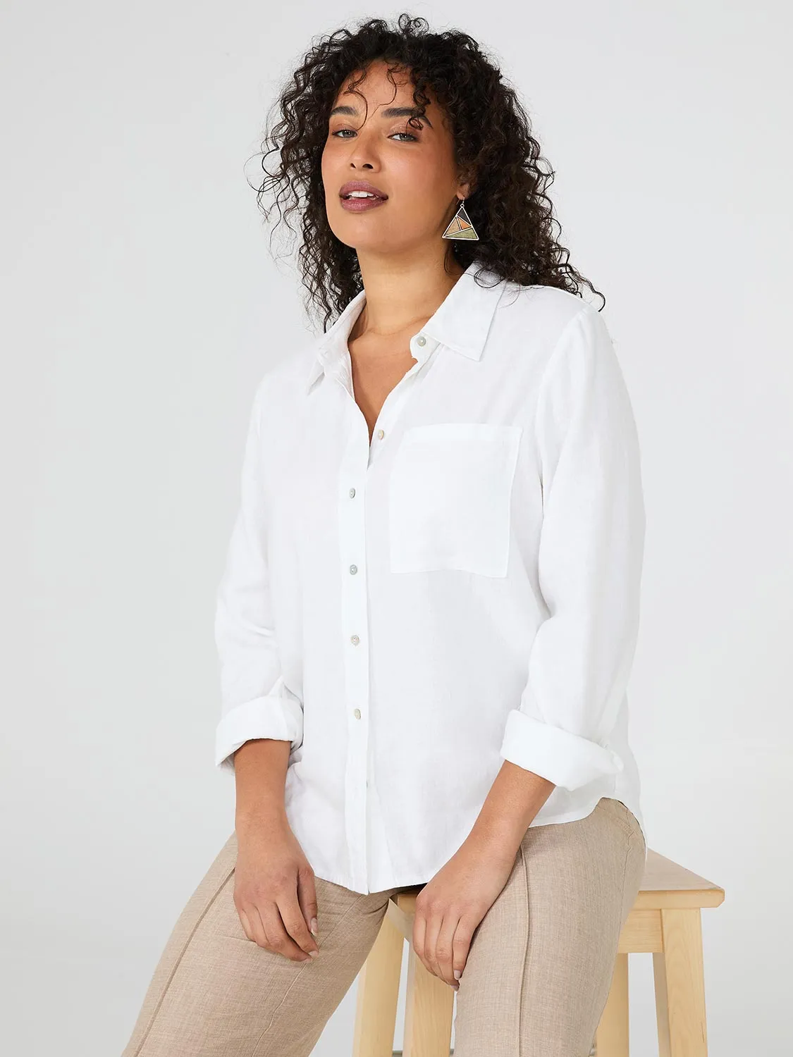 Linen Button-Front Blouse sold by Suzy Shier product image thumbnail 3