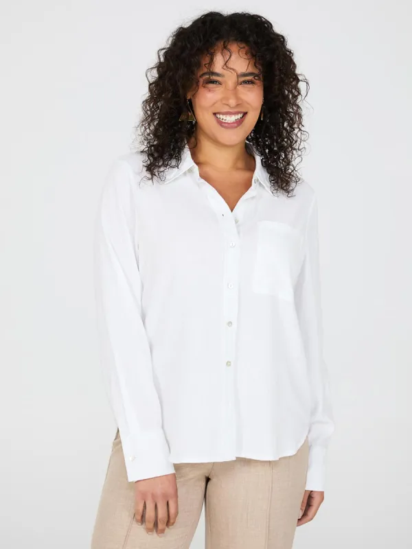 Linen Button-Front Blouse sold by Suzy Shier