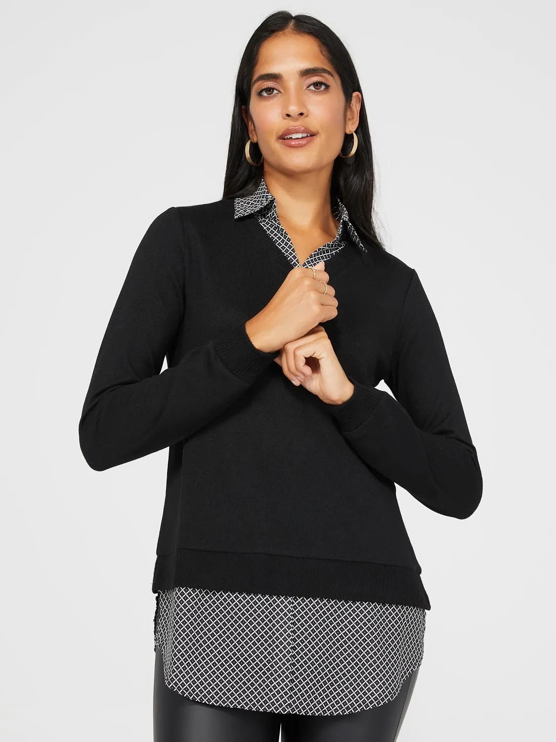 2-Fer Printed Chiffon Long Sleeve Top sold by Suzy Shier