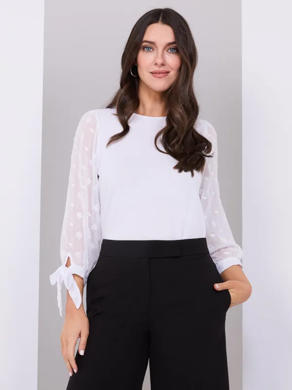 3/4 Embroidered Chiffon Sleeve Top sold by Suzy Shier
