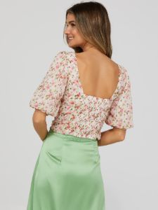 Puff Sleeve Crop Top With Ruched Front sold by Suzy Shier