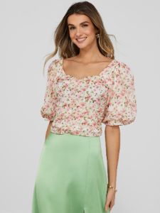 Puff Sleeve Crop Top With Ruched Front sold by Suzy Shier