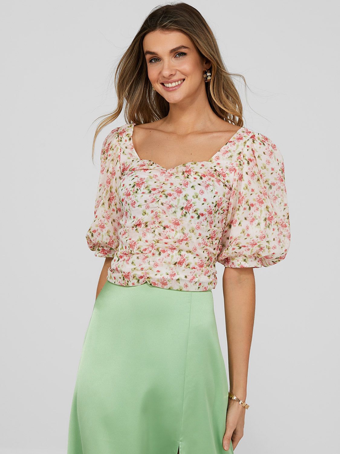 Puff Sleeve Crop Top With Ruched Front sold by Suzy Shier product image thumbnail 2