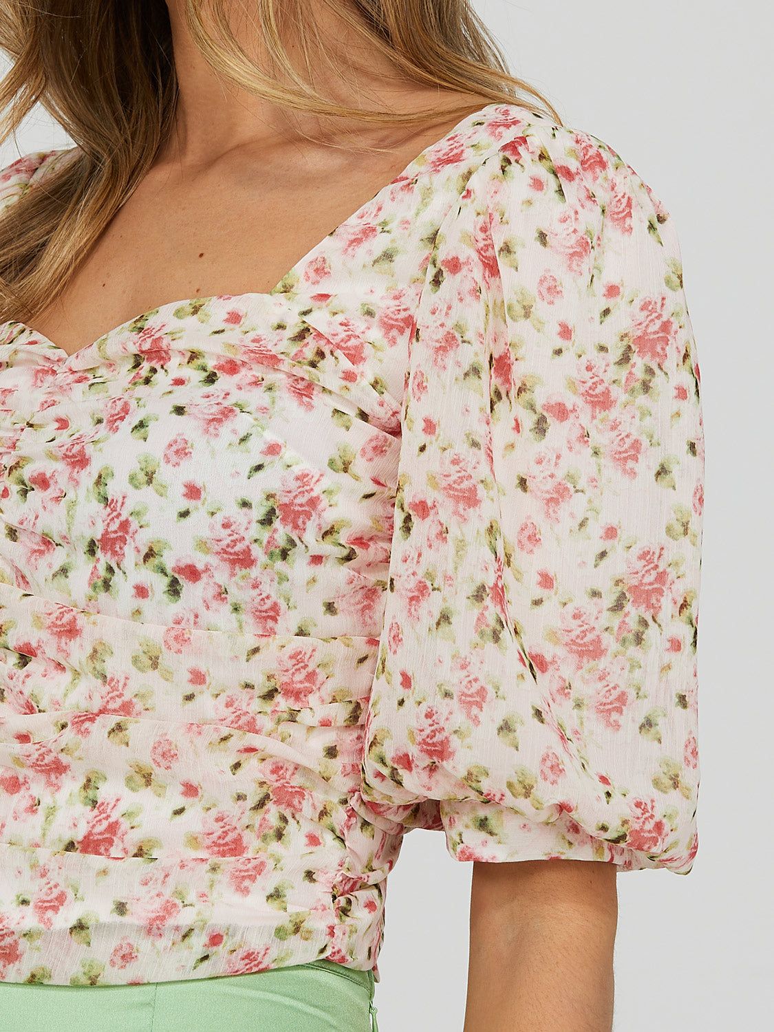 Puff Sleeve Crop Top With Ruched Front sold by Suzy Shier product image thumbnail 6