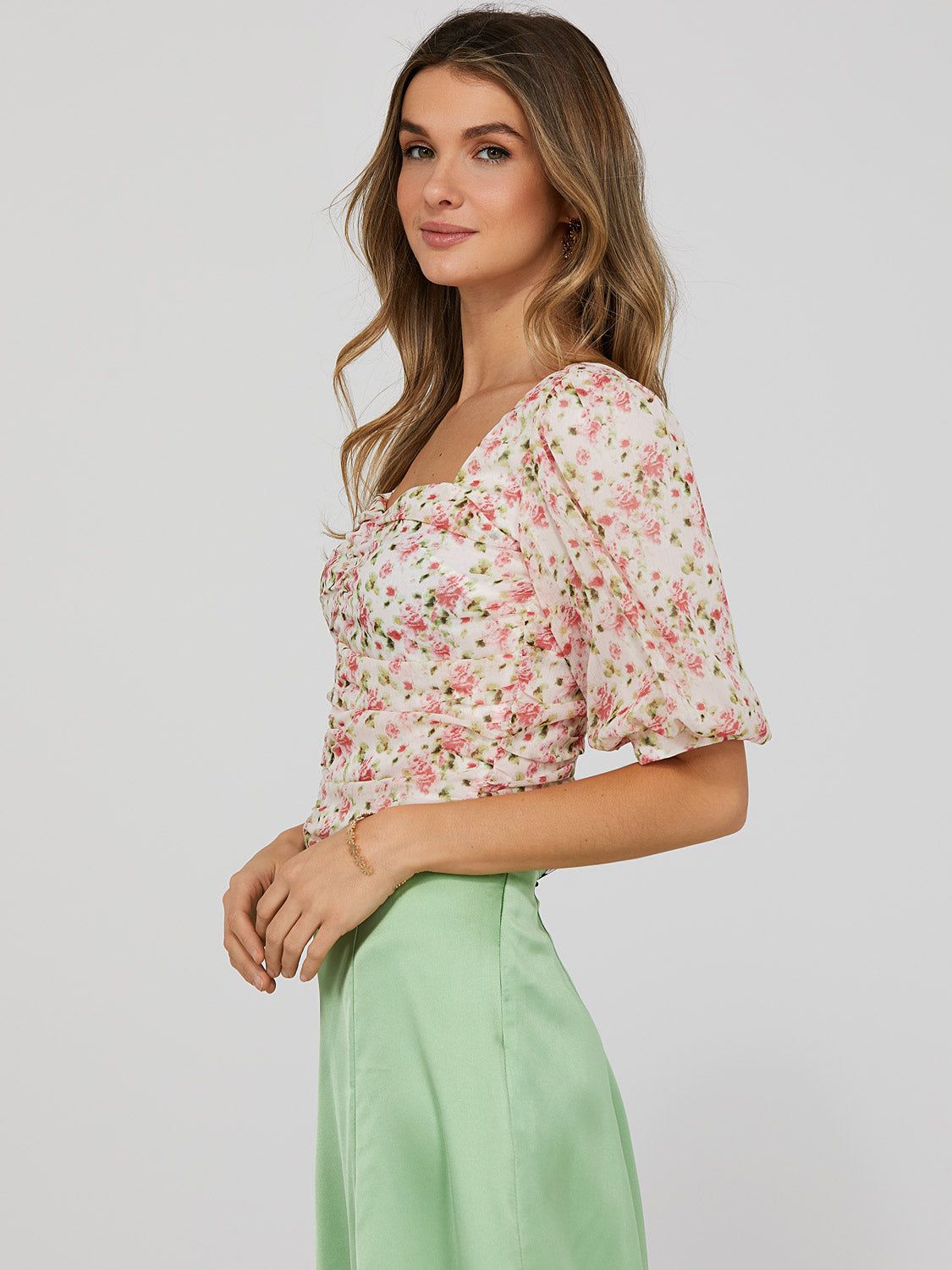 Puff Sleeve Crop Top With Ruched Front sold by Suzy Shier product image thumbnail 4