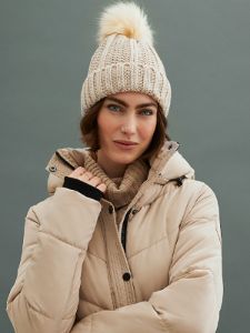 Metallic Beanie With Faux Fur Pom Pom sold by Suzy Shier
