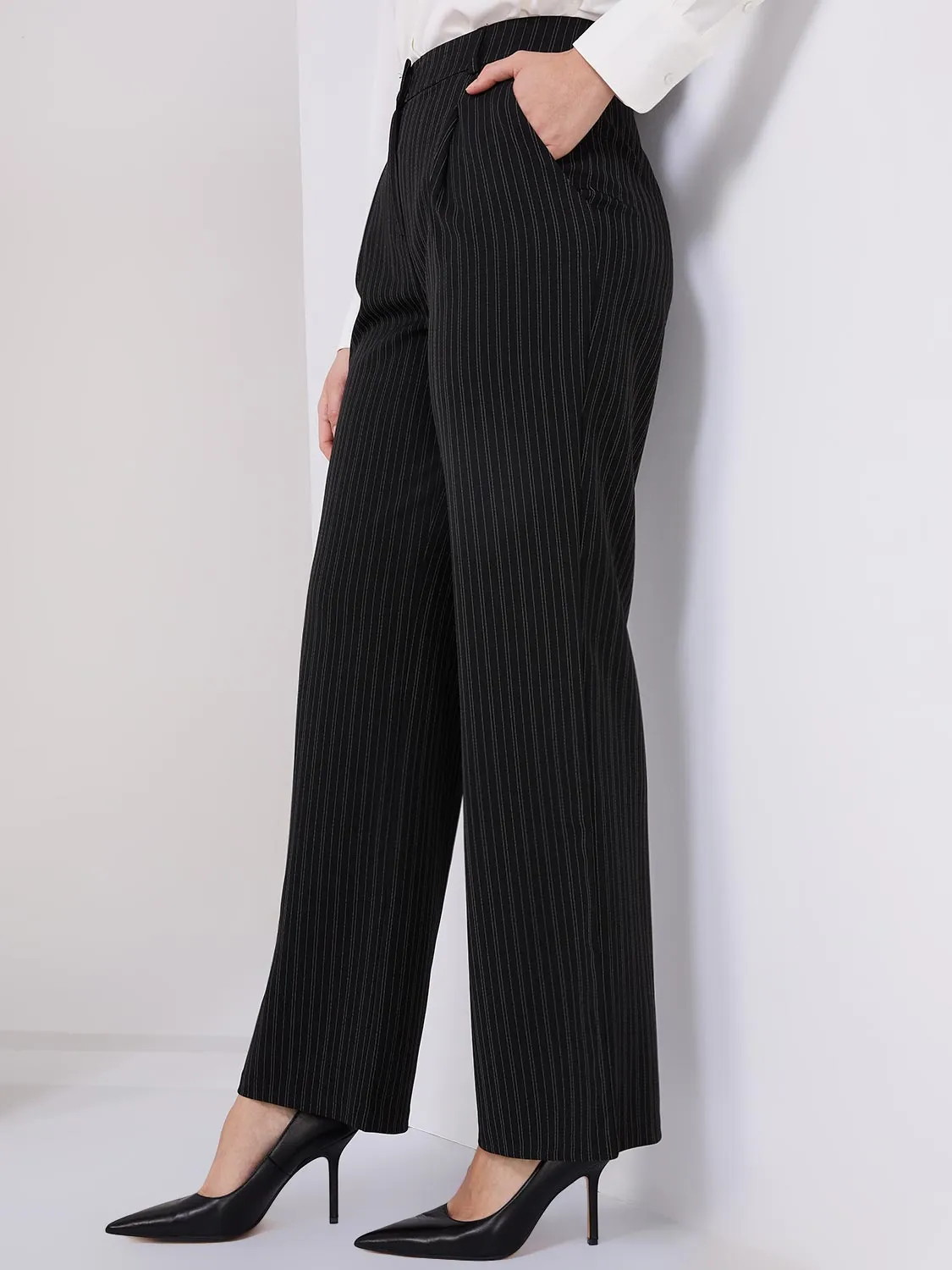 Striped High-Waisted Wide Leg Trousers sold by Suzy Shier product image thumbnail 3