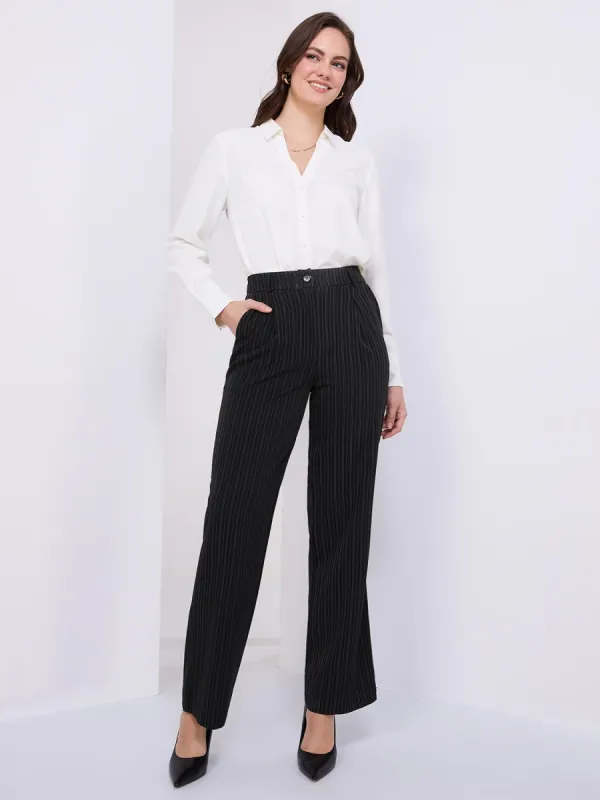 Striped High-Waisted Wide Leg Trousers sold by Suzy Shier