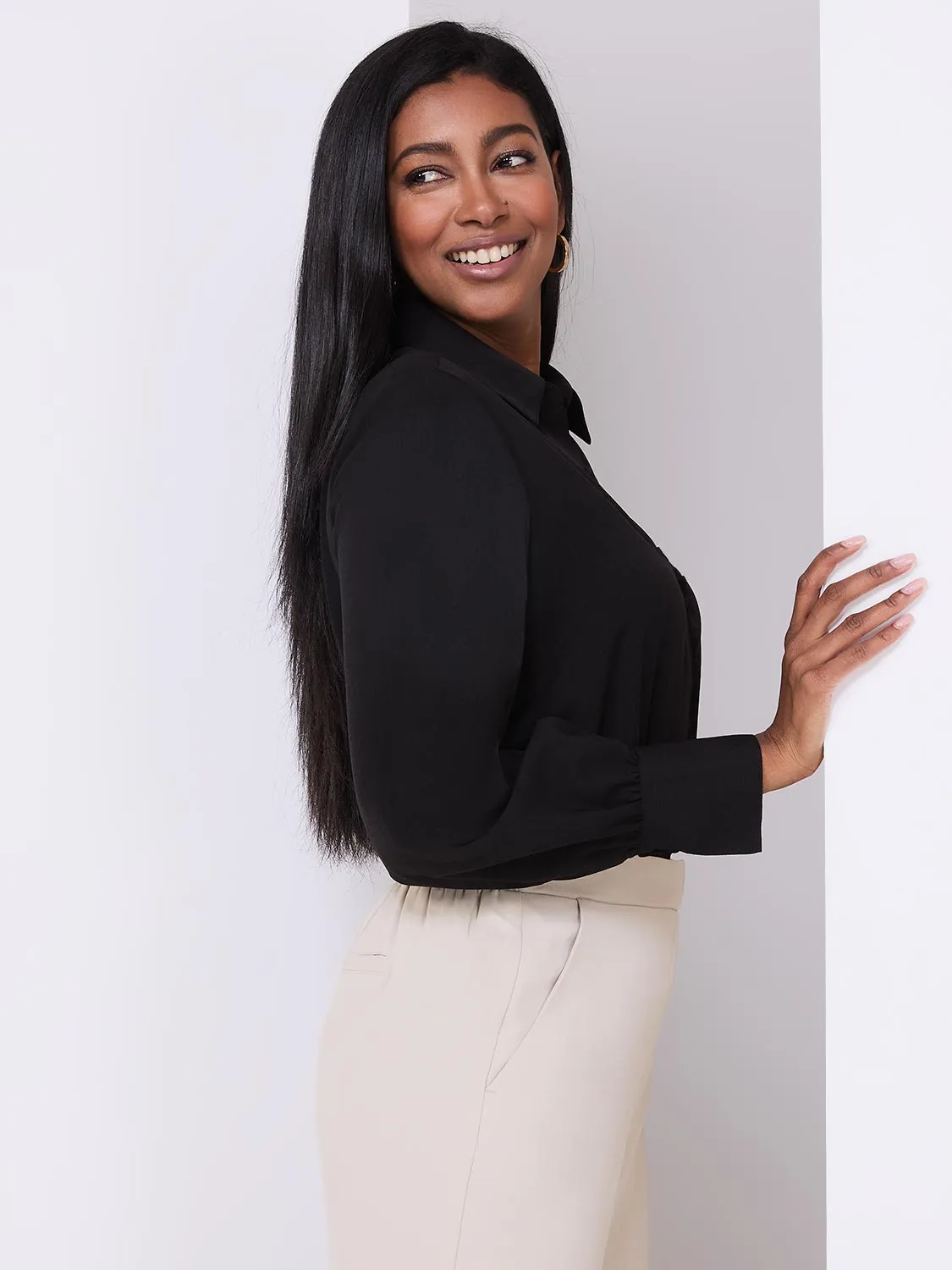 Button-Front Blouse With Ruffle Detail sold by Suzy Shier product image thumbnail 4