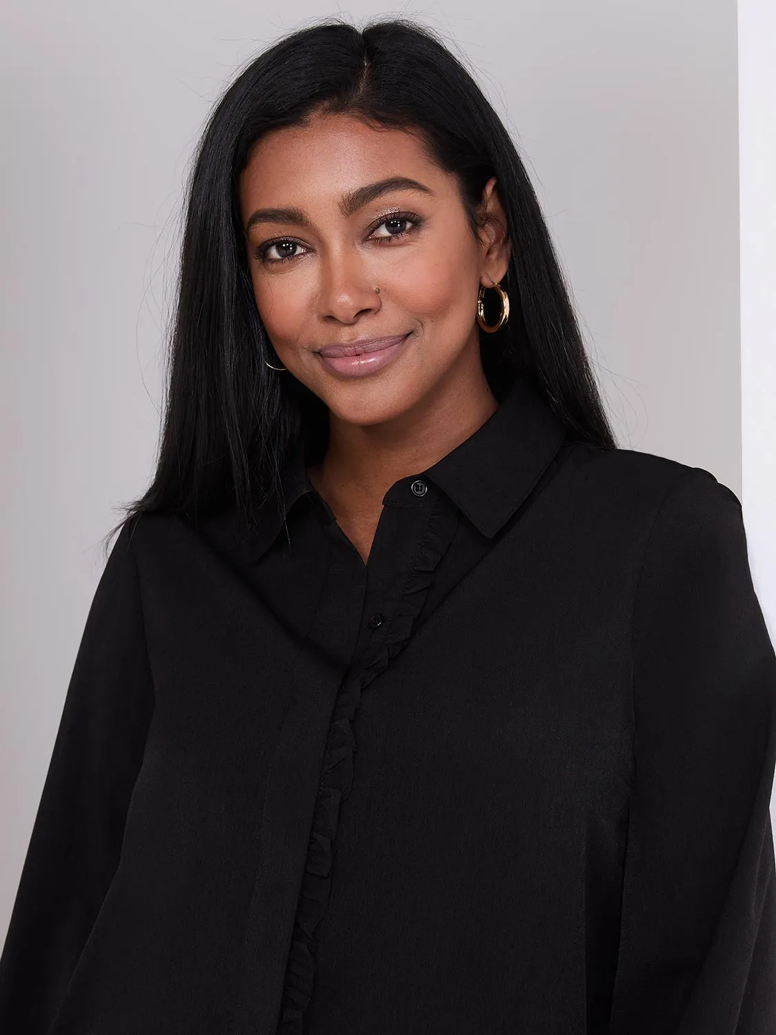 Button-Front Blouse With Ruffle Detail sold by Suzy Shier product image thumbnail 2