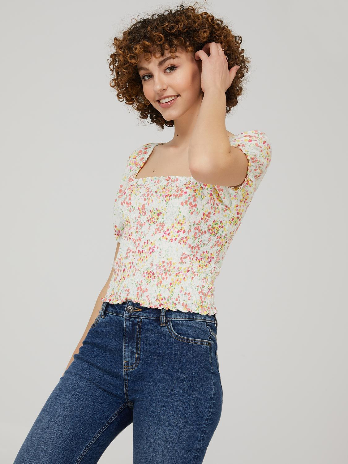 Printed Smocked Square Neck With Puff Sleeves sold by Suzy Shier product image thumbnail 3