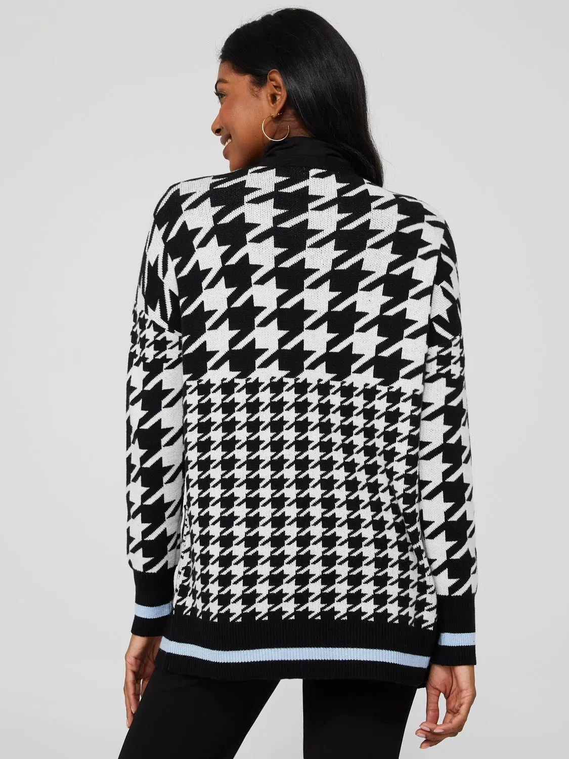 Houndstooth Open Cardigan With Blue Stripe sold by Suzy Shier product image thumbnail 5