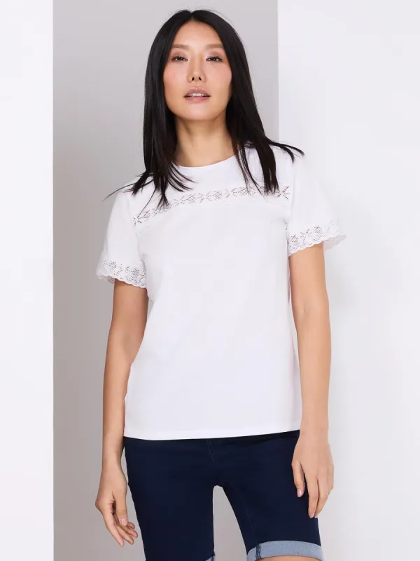 Short Sleeve T-Shirt With Lace Trim Details sold by Suzy Shier
